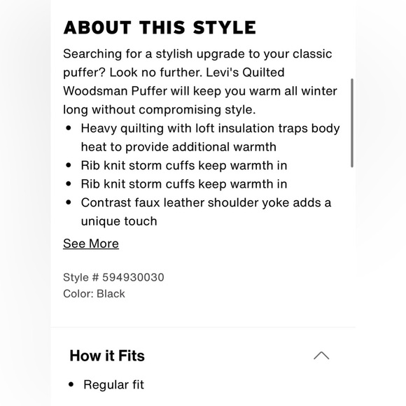 MENS LEVIS QUILTED WOODSMAN PUFFER JACKET LARGE BLACK NWT - Picture 9 of 10